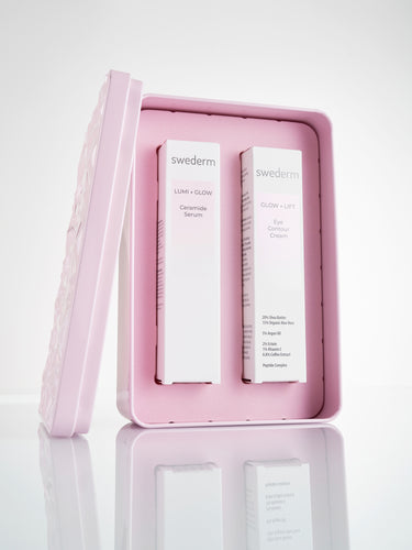Zestaw do pielęgnacji twarzy w eleganckiej puszce - krem pod oczy + serum rozświetlające Zestaw do pielęgnacji twarzy w eleganckiej puszce - krem pod oczy + serum rozświetlające