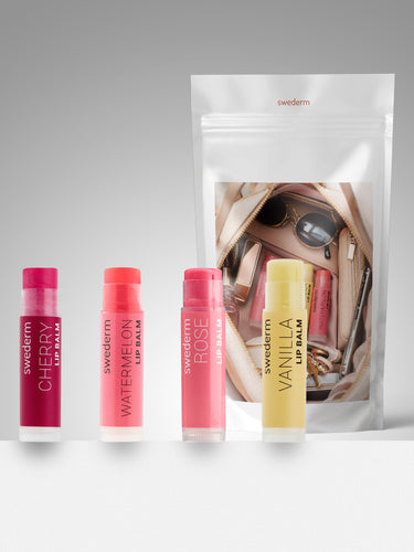 Zestaw 4 balsamów do ust – Rose, Cherry, Vanilla, Watermelon Zestaw 4 balsamów do ust – Rose, Cherry, Vanilla, Watermelon