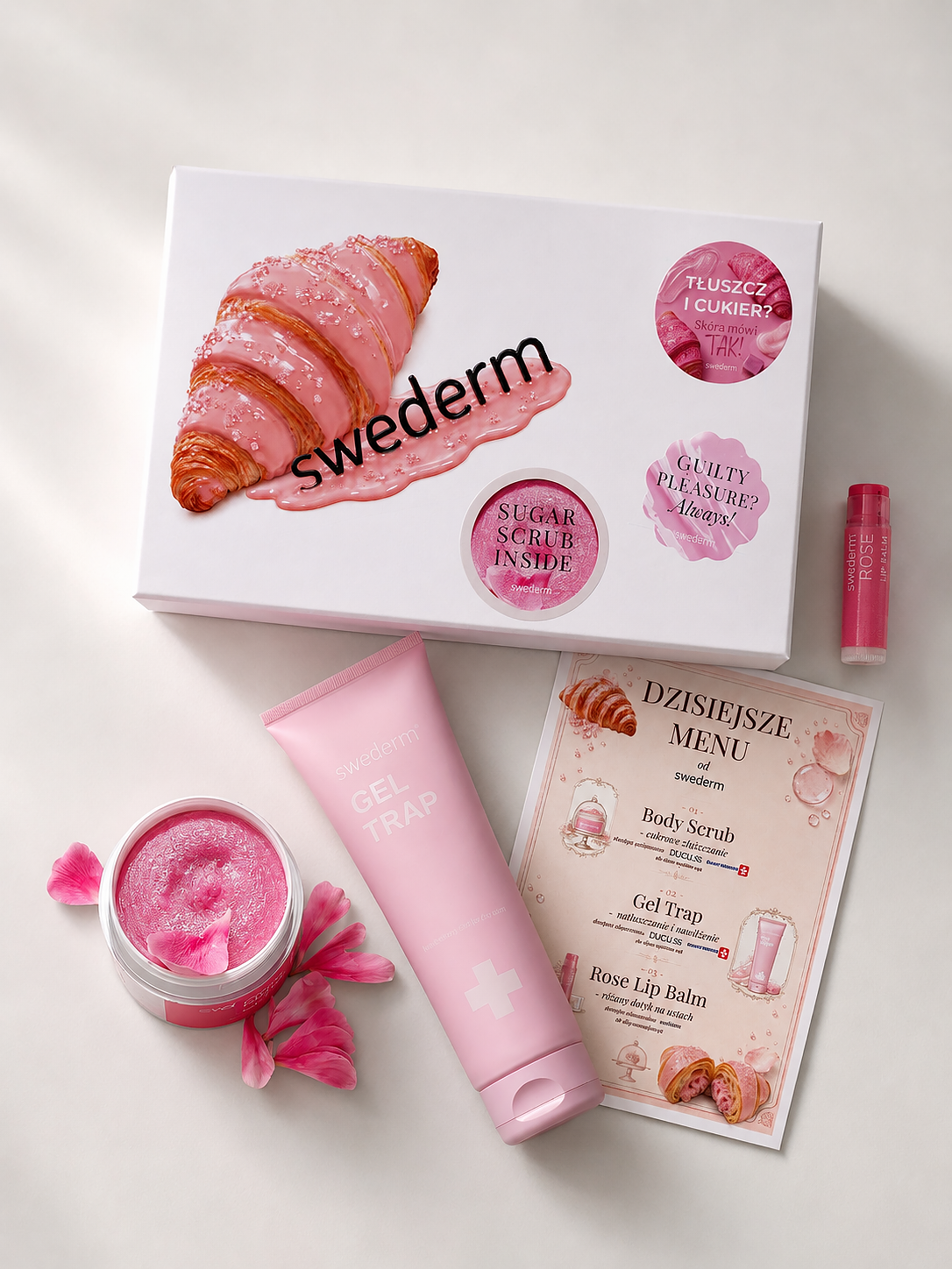 swederm.pl Słodki box kosmetyków do ciała i ust - Peony Sweet Body Scrub + Rose Lip Balm + Gel Trap (zestaw) — Składniki i ocena