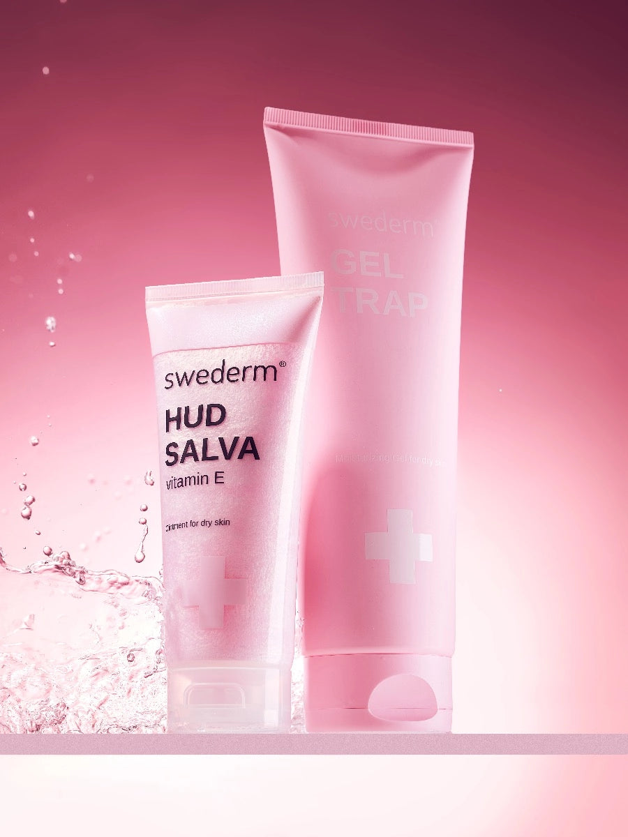 swederm.pl Ukojenie i komfort suchej skóry - balsam do ciała + krem do rąk i stóp - Gel Trap + Hudsalva vit. E (zestaw)